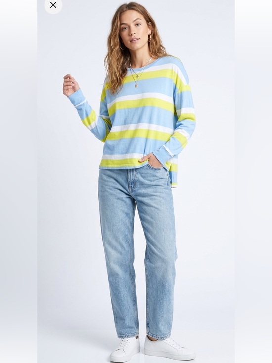 Abound Tops - Abound Crewneck Long Sleeve Top Blue, Yellow & White Striped Small Cotton